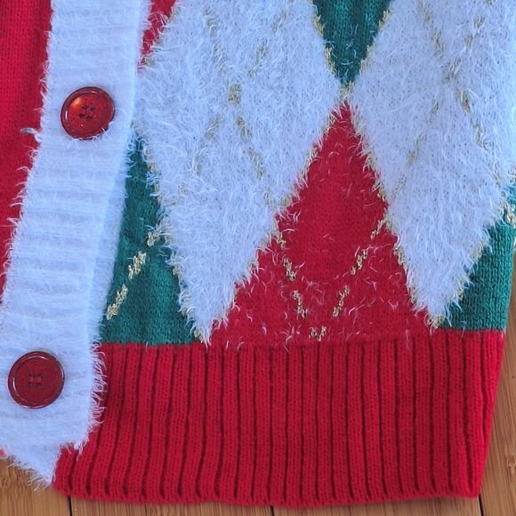 Holiday Time Embellished Cardigan Sweater Tunic Gnomes Snowflakes Argyle size M - Picture 13 of 16